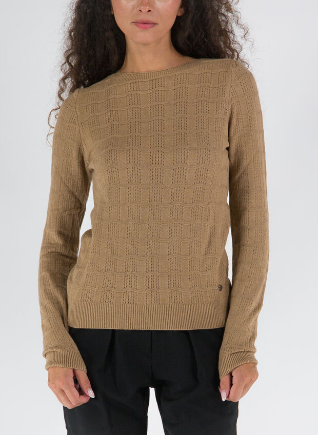 MAGLIONE TRICOT SCOLLO BARCA, CAMMELLO, large