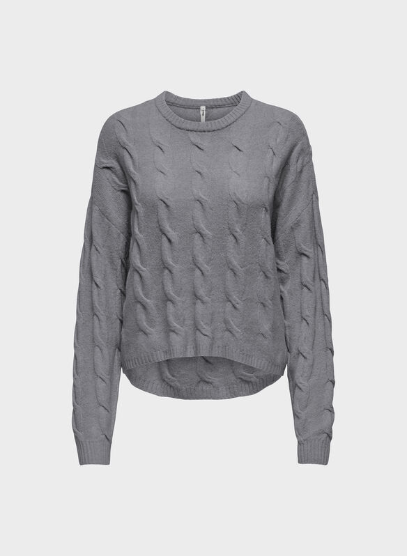 MAGLIONE JANETT TRECCIA, MEDIUM GREY MELANGE, medium