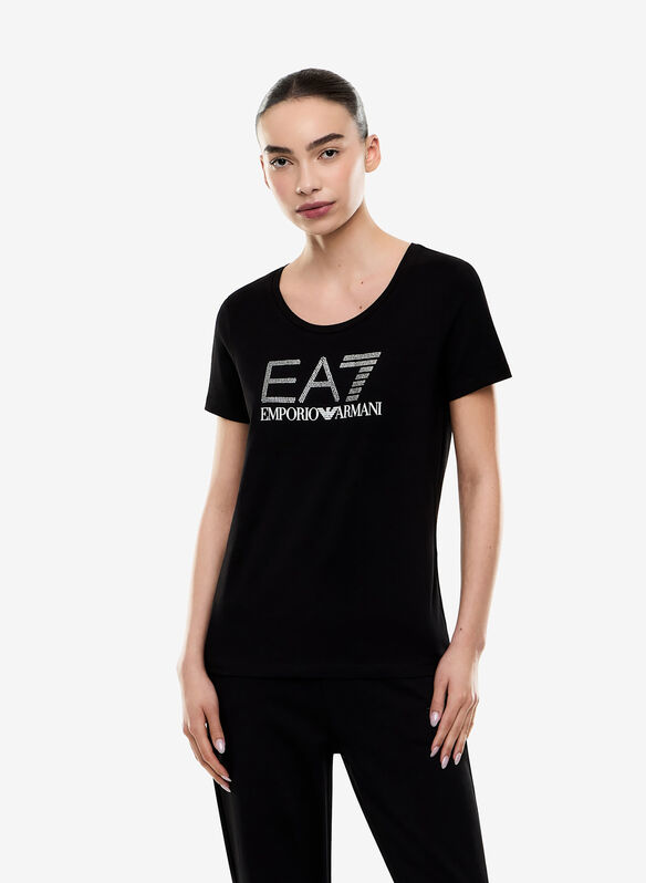 T-SHIRT LOGO STRASS, MC043 BLK, medium
