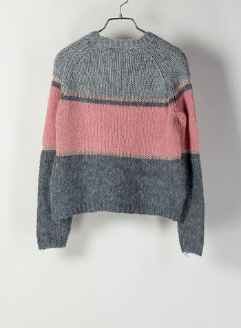 PULLOVER A MAGLIA A RIGHE RAGAZZA, LIGHT GREY, small