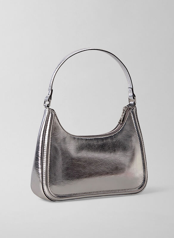 BORSA DA SPALLA CON MONOGRAMMA IN METALLO, 3JH SILVER, medium