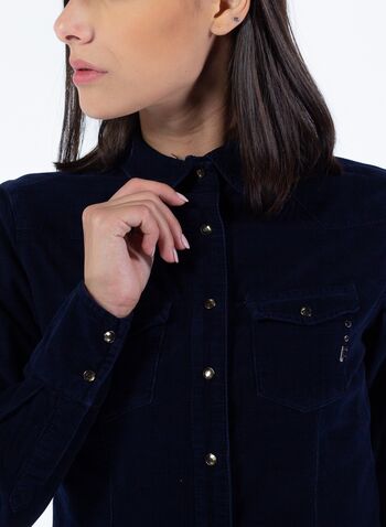 CAMICIA REGULAR IN VELLUTO MILLE RIGHE, 117DARK BLUE, small