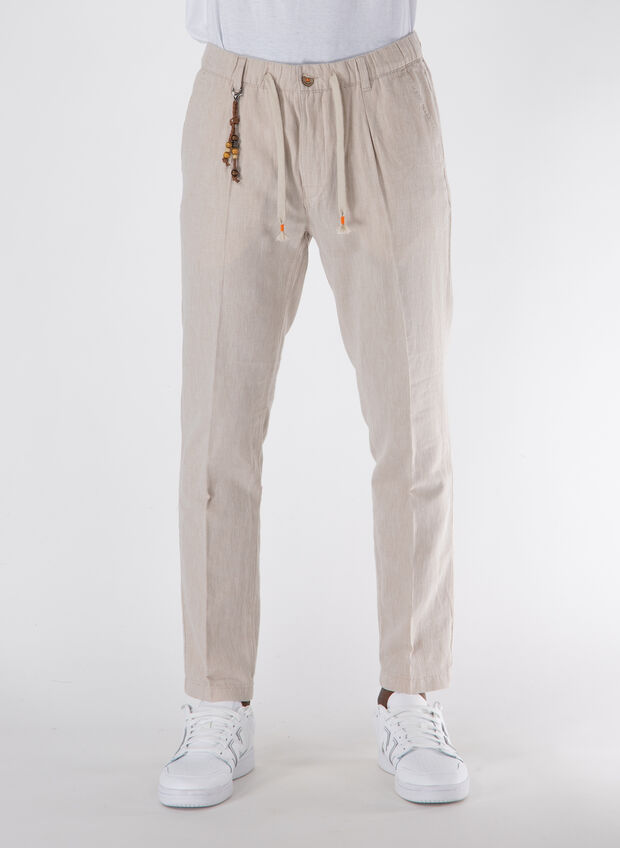 PANTALONE MISTO LINO CON COULISSE, 0228 BEI MEL, large