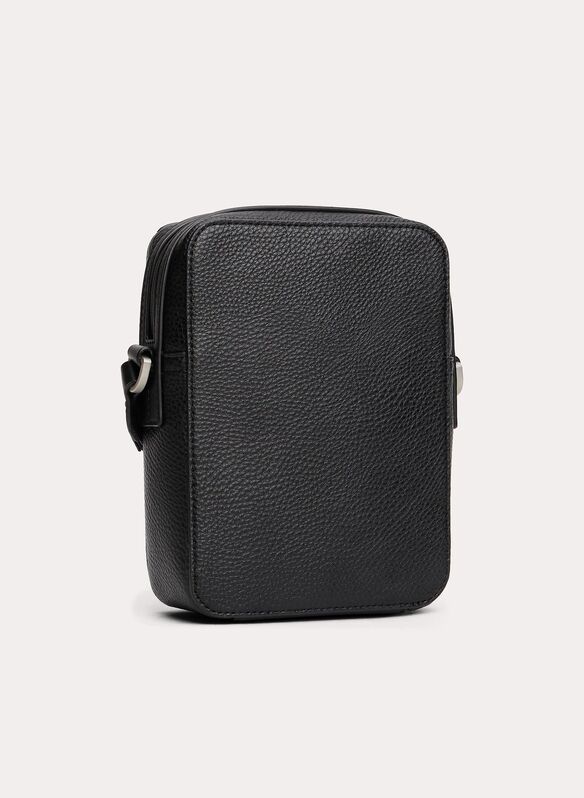 BORSA TRACOLLA REPORTER CON FINITURA ZIGRINATA E LOGO, BDS BLK, medium