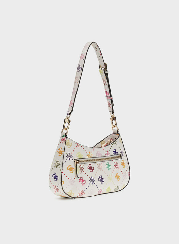 BORSA A SPALLA CON LOGO EMELIE, MUO WHT MULTI, medium