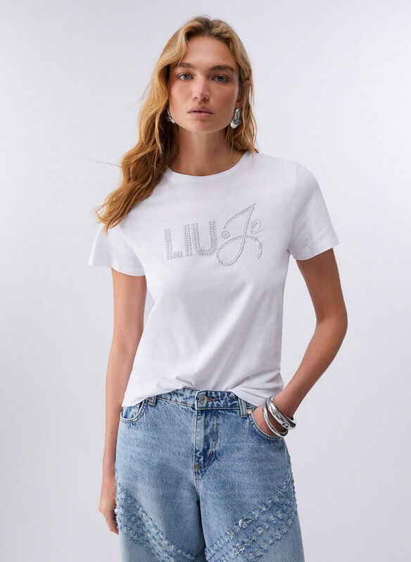 T-SHIRT CON APPLICAZIONI, P9353 WHT, medium