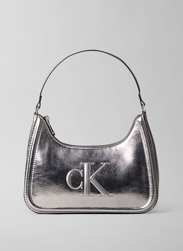 BORSA DA SPALLA CON MONOGRAMMA IN METALLO, 3JH SILVER, large