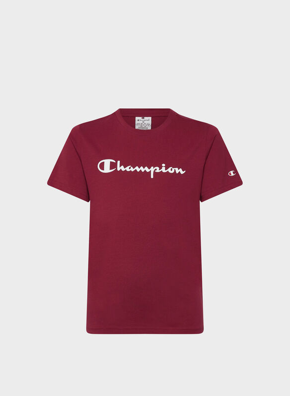 T-SHIRT CON LOGO SCRIPT RAGAZZO, RS525 BORDO, medium