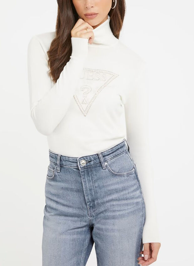 MAGLIONE GISELE COLLO ALTO LOGO, G012 CREMA, large