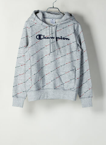 FELPA CON CAPPUCCIO STAMPA ALL OVER, EL016GREY, small