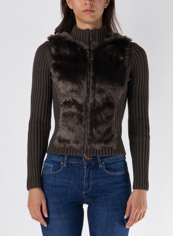 CARDIGAN FULL ZIP ECOPELLICCIA, F1AQ CIOCCOLATO, small