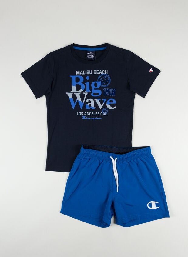 COMPLETO T-SHIRT + SHORT BACK THE BEACH RAGAZZO, BS517NVYAZZ, large