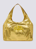 BORSA SHOPPER LAMINATA CON LOGO, 101LA GOLD, thumb