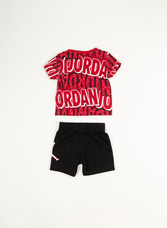 COMPLETO T-SHIRT+ SHORTS JORDAN BIMBO, 023 BLK RED, medium