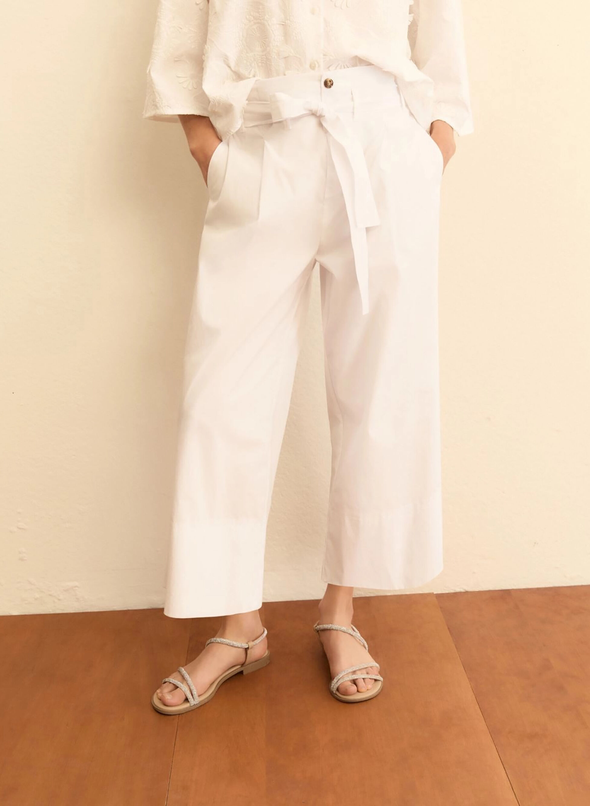 PANTALONE IN POPELINE CON CINTURA 42