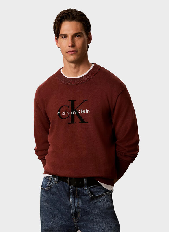MAGLIONE COTONE MONO LOGO, 2EC BROWN, medium