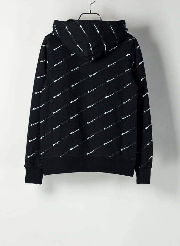 FELPA CON CAPPUCCIO STAMPA ALL OVER, KL001BLK, medium