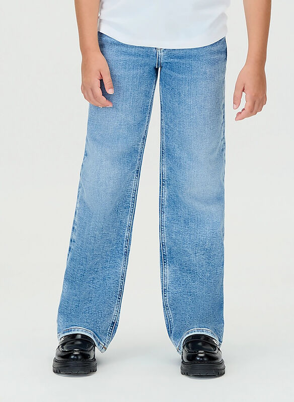 JEANS A VITA ALTA WIDE LEG RAGAZZA, 1AA STONE, medium