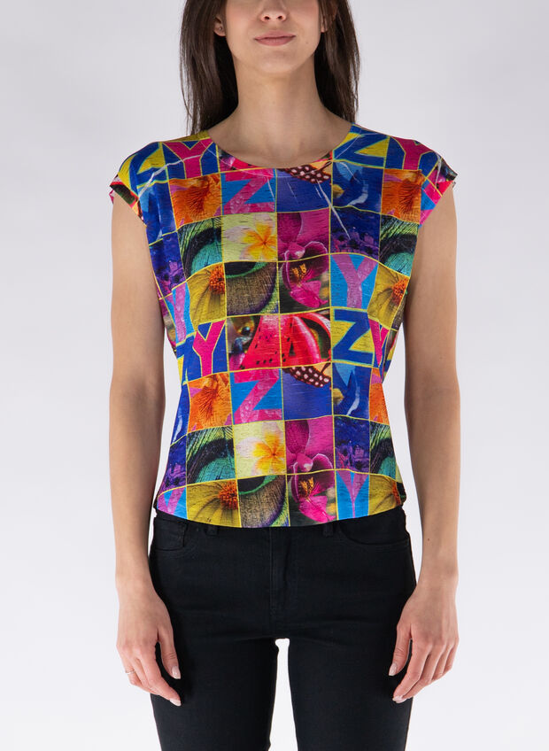 T-SHIRT STAMPA A QUADRI, 2001  AZZURRO, large