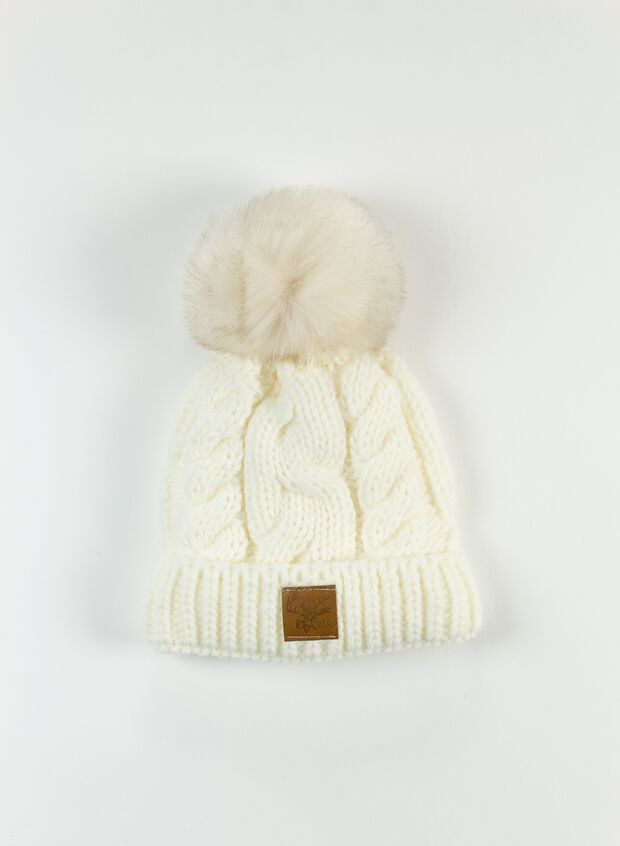 CAPPELLO TRECCIA PON PON RAGAZZA, ECRU, large