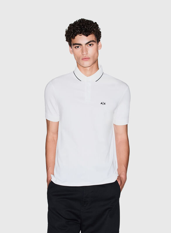 POLO CON LOGO E PIPING, U0009 OFF WHT, medium