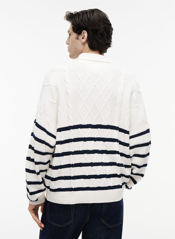 CARDIGAN TJM STRIPE, YBH WHT, medium