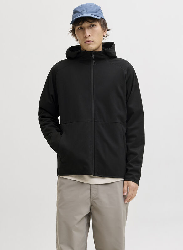 FELPA CON CAPPUCCIO E ZIP, BLACK, medium