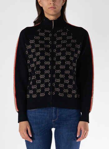 CARDIGAN FULL ZIP ALL OVER LOGATO, A4279 BLK, small