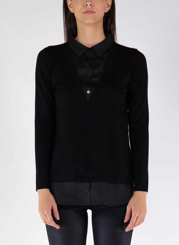MAGLIONE INSERTO CAMICIA, 99 BLK, large