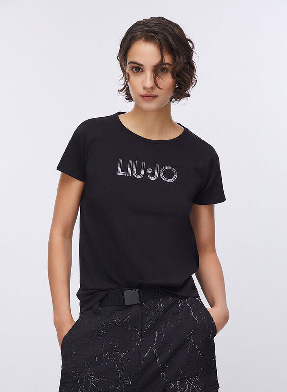 T-SHIRT CON STRASS, W9415 BLK, medium