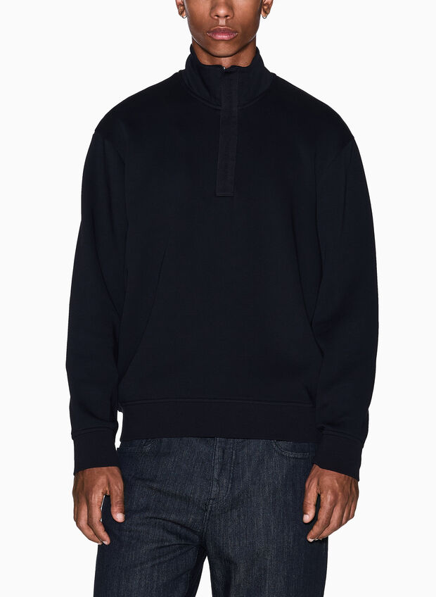 FELPA HALF ZIP CON COLLO ALTO, UC001 BLK, large