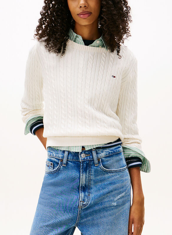 MAGLIONE IN MAGLIA INTRECCIATA, YBH PANNA, medium