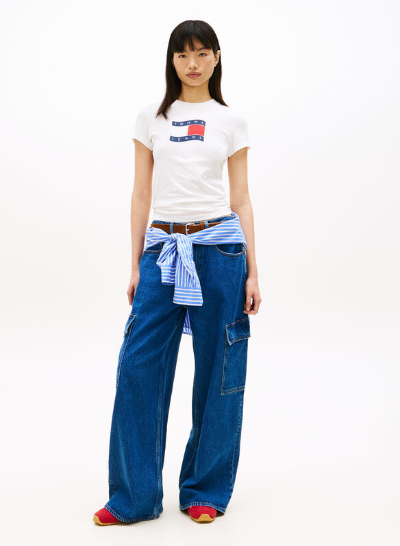 T-SHIRT CON BANDIERINA ONDULATA, YBL WHT, medium