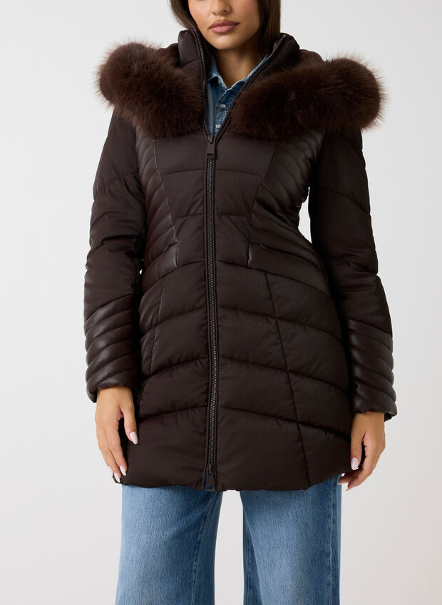 GIUBBOTTO PUFFER FAUX FUR HOOD, G1EB MORO, large