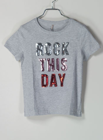 T-SHIRT STAMPA PAILLETTES RAGAZZA, , small
