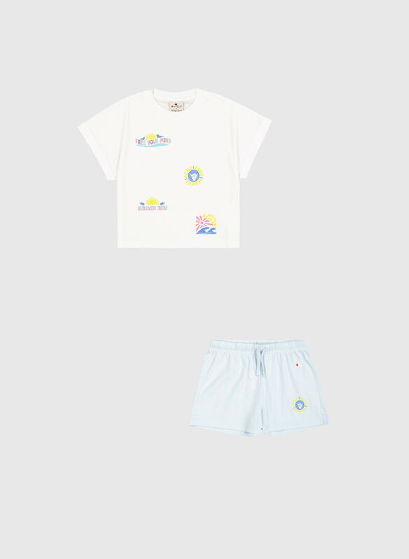 T-SHIRT+SHORT GRAPHIC RAGAZZA, WW001 WHTCELESTE, medium