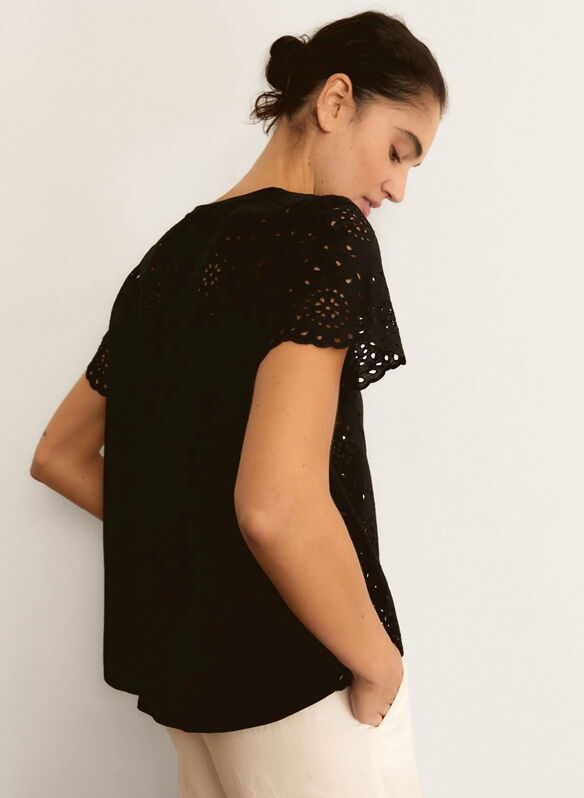 MAGLIA VELETTA INSERTO PIZZO SAN GALLO, 007 BLK, medium