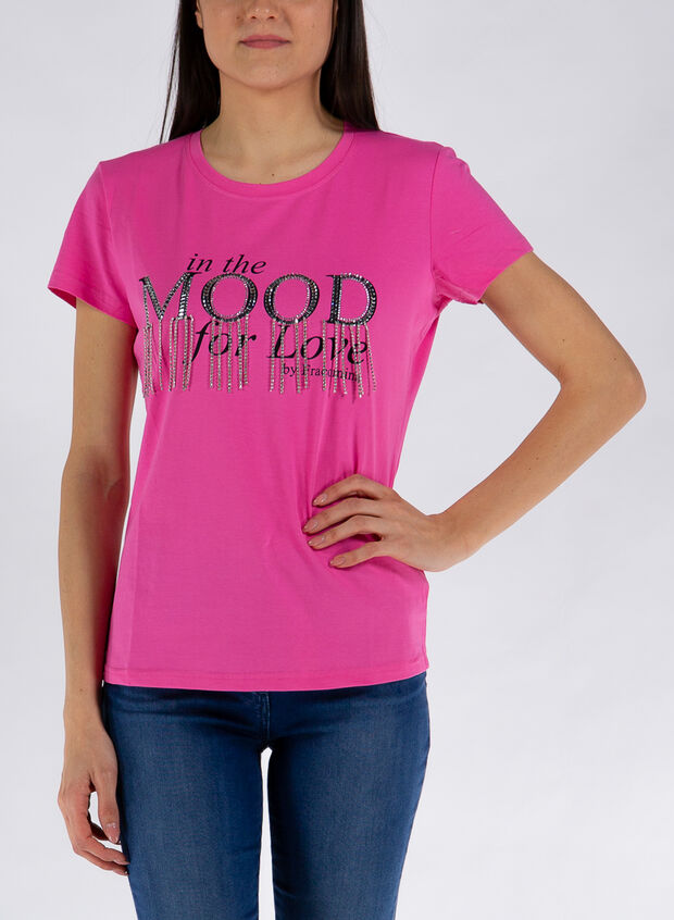 T-SHIRT REGULAR IN JERSEY CON STAMPA LETTERING, 226FUXIA, large