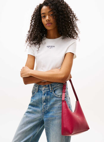 BORSA A SPALLA CON FINITURA TRAMATA, XJ9 CHERRY, small