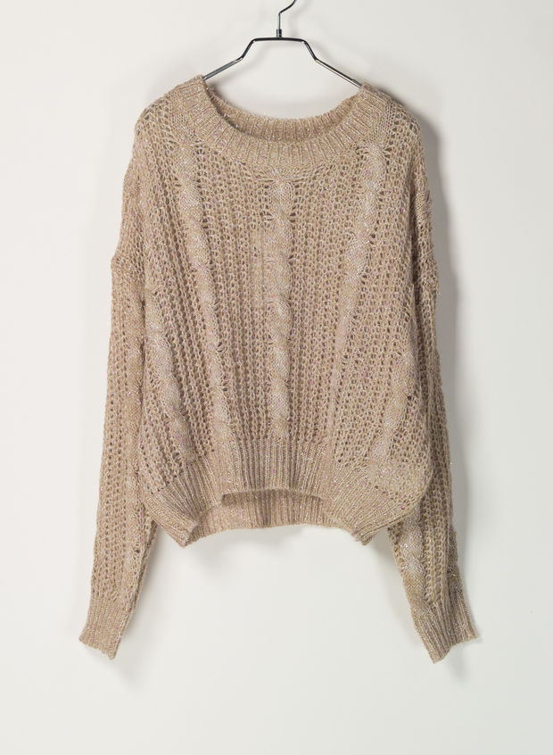 MAGLIONE TRECCIA LUREX, BEIGE, large