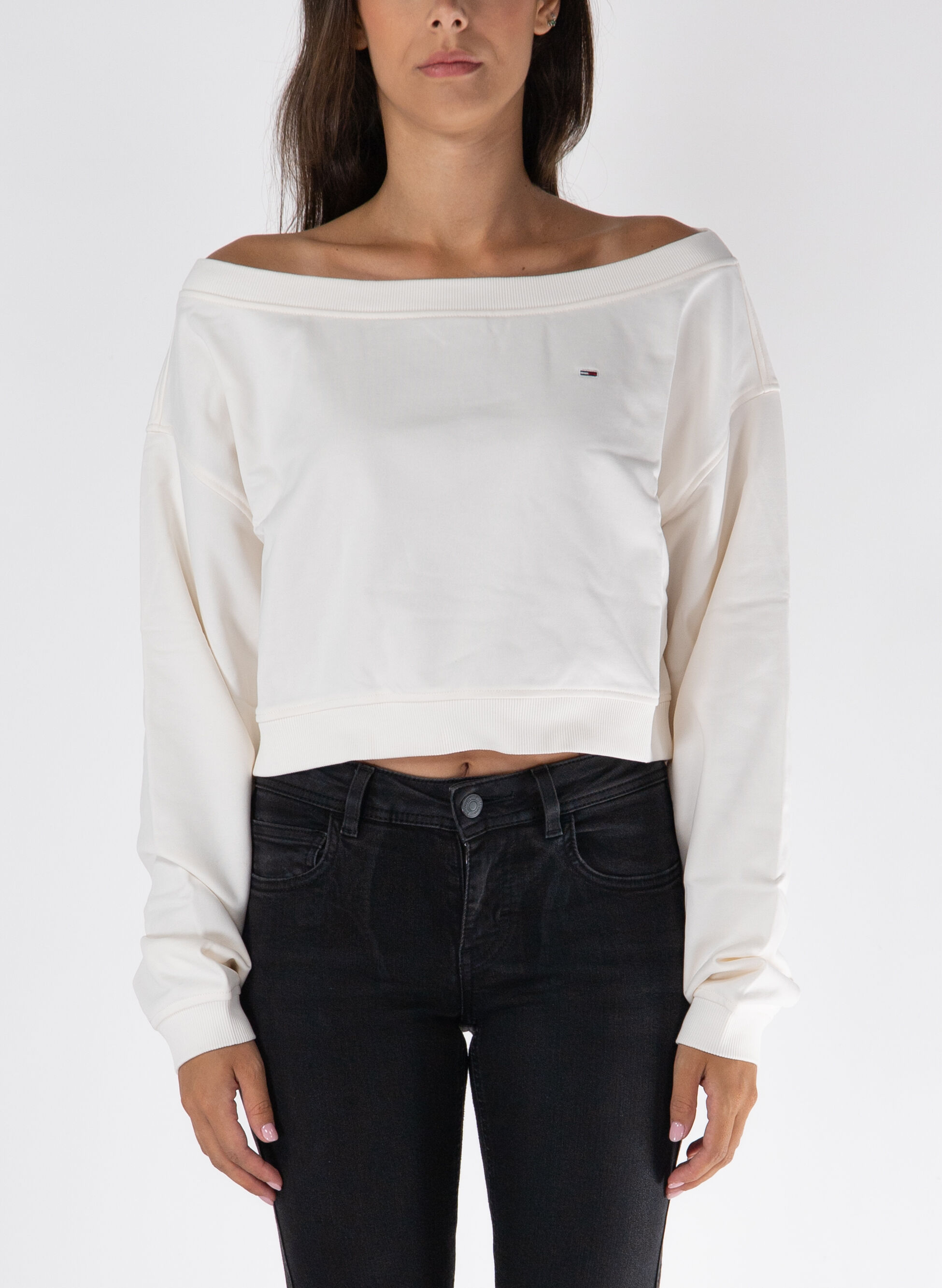 FELPA CROP ESSENTIAL CON SCOLLO A BARCA S