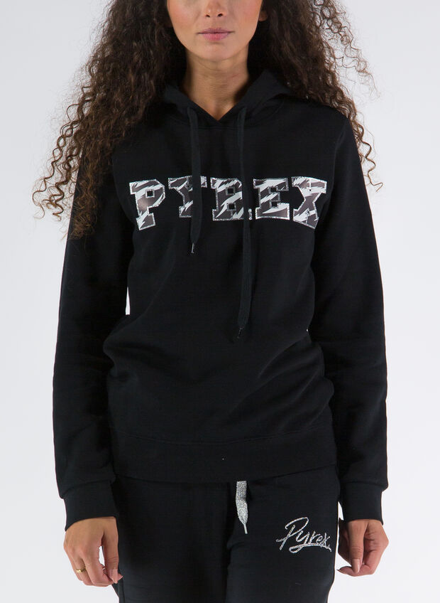 FELPA CON CAPPUCCIO, NERO NERO, large