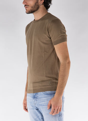 MAGLIONE IN COTONE A MANICHE CORTE, 0298 TABACCO, small