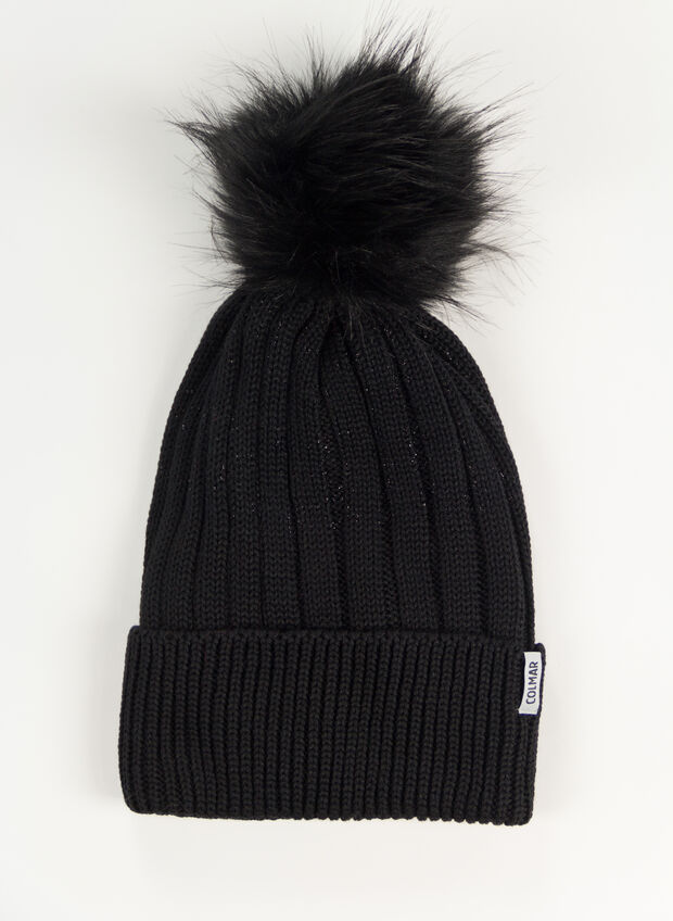 CAPPELLO IN MAGLIA CON PONPON, 99 BLK, large
