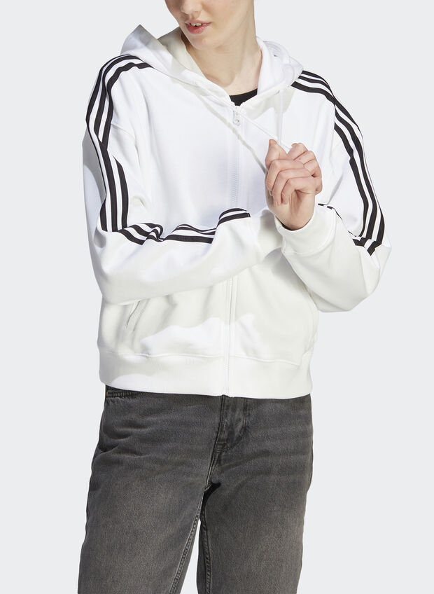 FELPA ESSENTIALS 3STRIPES FRENCH TERRY FULL ZIP, WHT, large