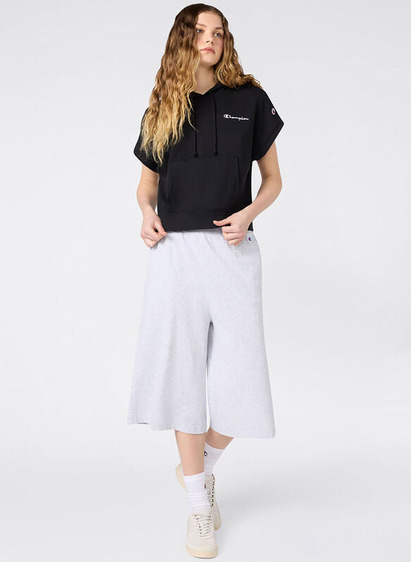 FELPA LEGGERA CON CAPPUCCIO A MANICHE CORTE ICONS, KK001 BLK, medium