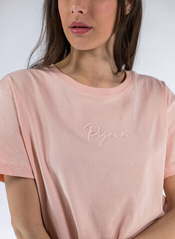 T-SHIRT CROP MICRO LOGO RICAMO, MELONE, small