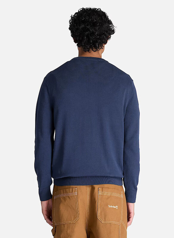MAGLIONE GIROCOLLO IN COTONE, - DENIM, medium
