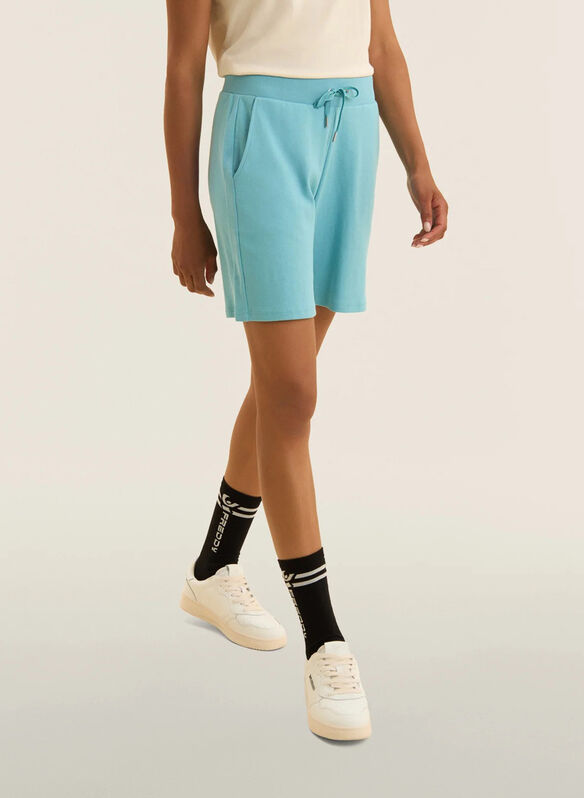 SHORT CORTI CON PICCOLO LOGO IN GLITTER, C69 CELESTE, medium