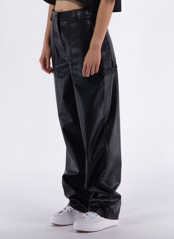 PANTALONE CARGO IN FINTA PELLE, BEH BLK, small